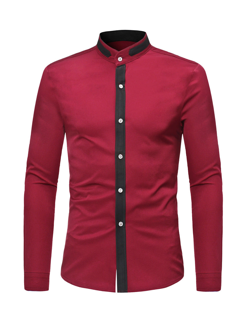 Chemise décontractée boutonnée à manches longues et col montant pour hommes