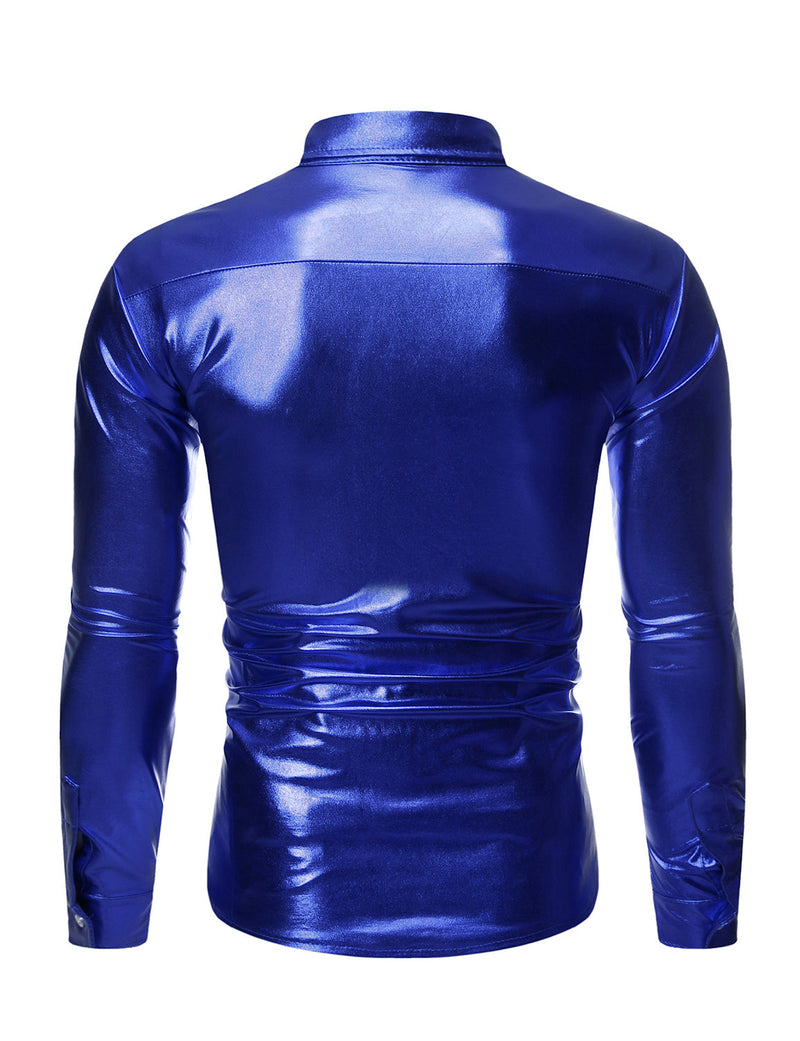 Chemise à manches longues boutonnée à sequins métalliques pour hommes