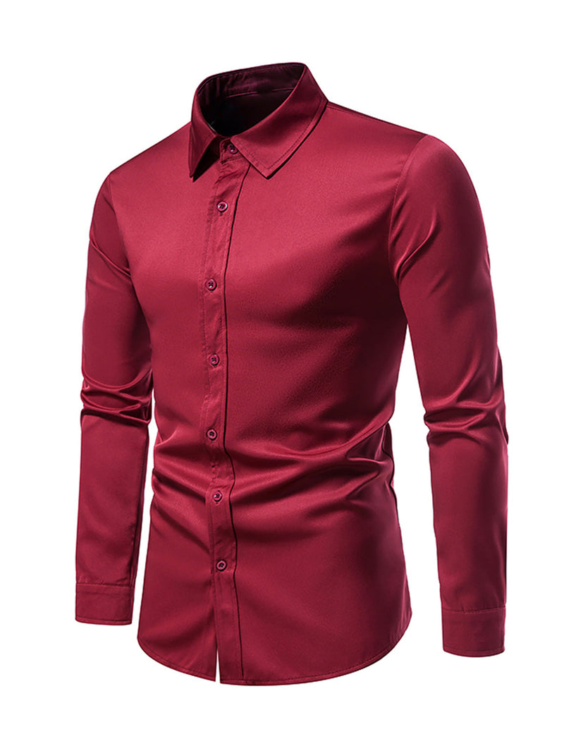 Chemise décontractée à manches longues boutonnée classique de couleur unie pour hommes