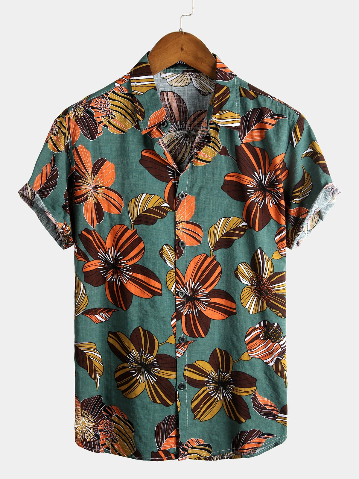 chemise d'homme en pur coton à imprimé style de vacances hawaïennes