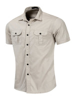 Chemise décontractée à manches courtes en coton avec poche extérieure pour hommes