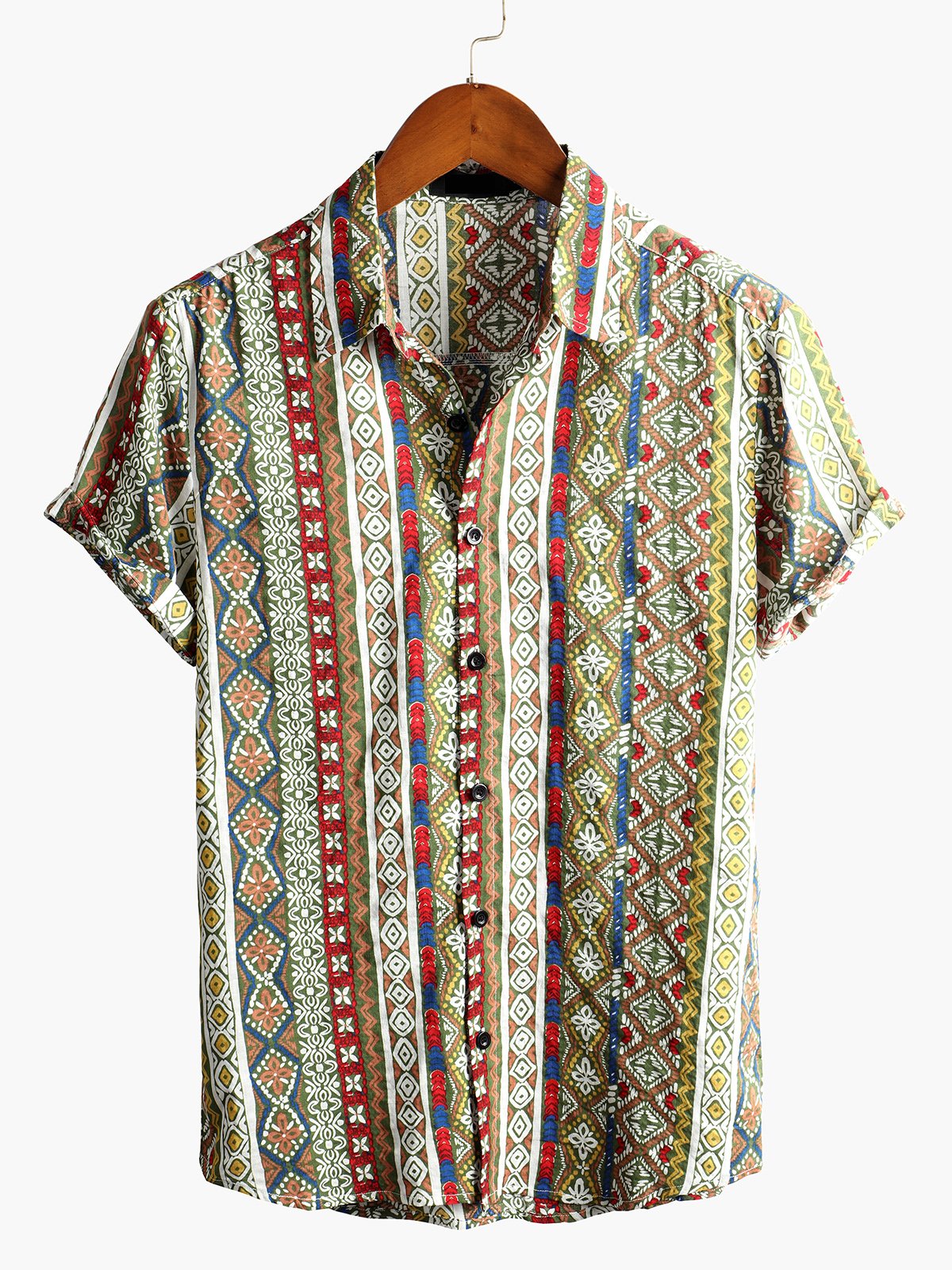 Chemise en coton à manches courtes imprimée patchwork pour homme
