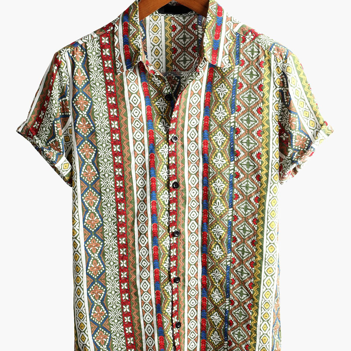Chemise en coton à manches courtes imprimée patchwork pour homme