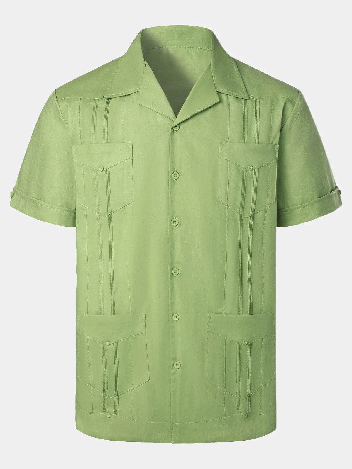 Chemise décontractée à manches courtes pour homme avec poche en lin cubain Guayabera Summer Camp