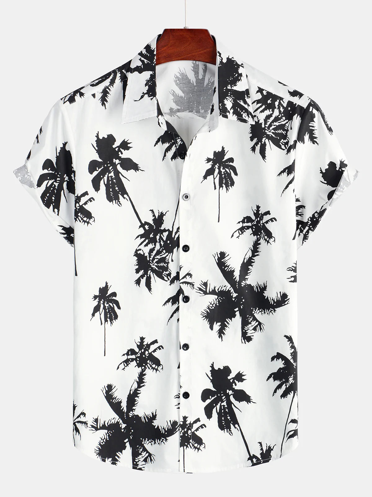 Chemise hawaïenne à manches courtes en coton blanc à imprimé palmiers tropicaux pour hommes