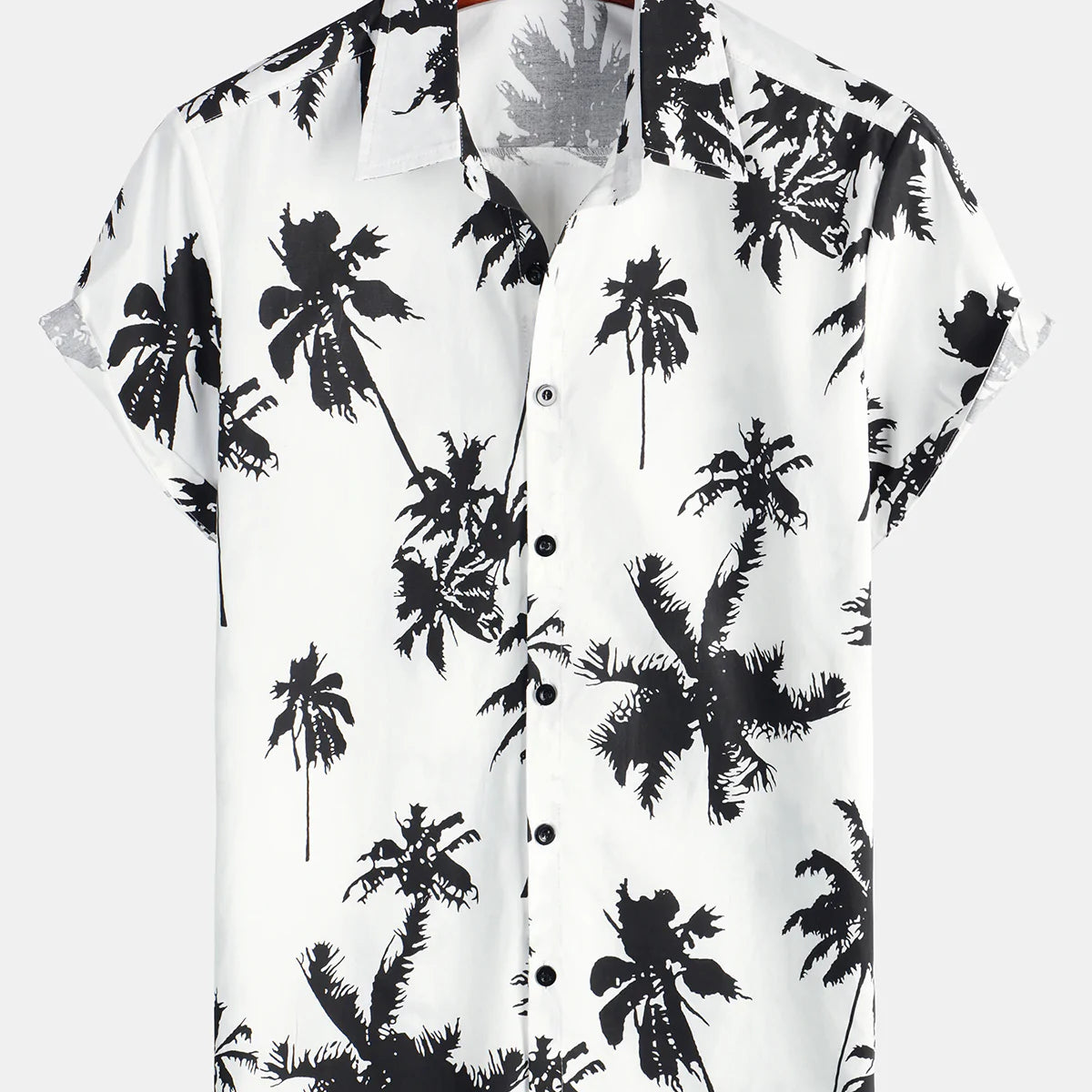 Chemise hawaïenne à manches courtes en coton blanc à imprimé palmiers tropicaux pour hommes