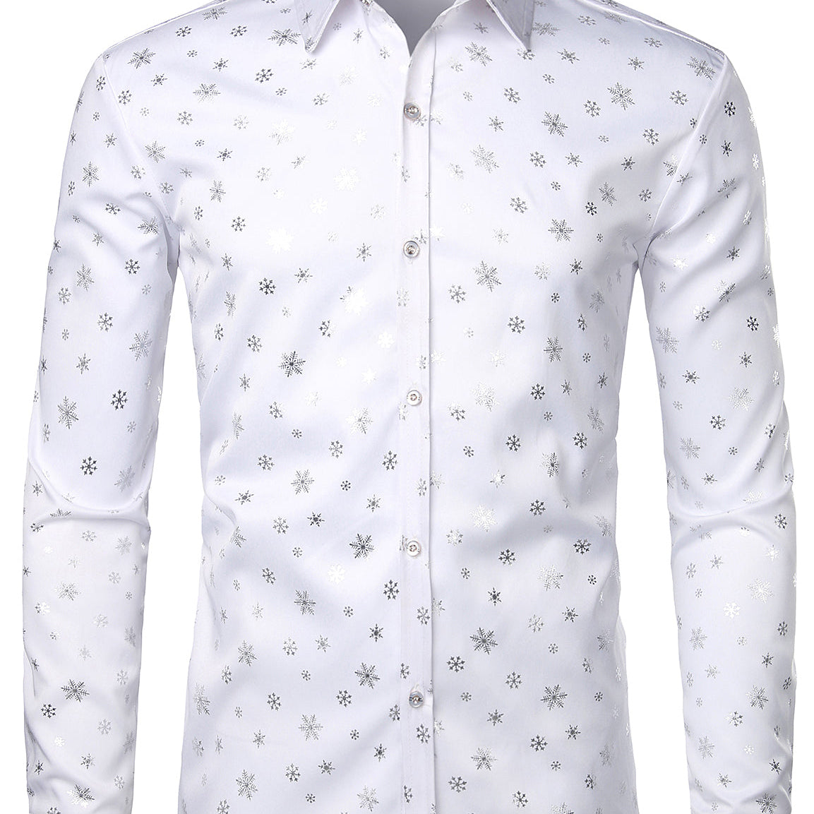 Chemise boutonnée décoChemise décontractée à manches longues pour homme blanche à imprimé flocon de neige de Noëlntractée à manches longues pour hommes