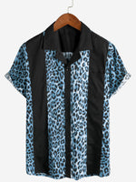 Homme Leopard Print Boling Casual Button Up Short Sleeve Hawaiian Summer Shirt