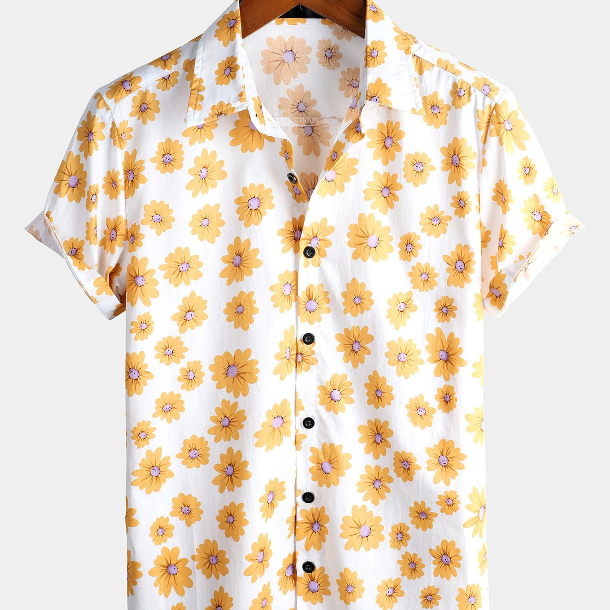 Chemise à fleurs hawaïennes tropicales en coton à imprimé marguerites pour hommes