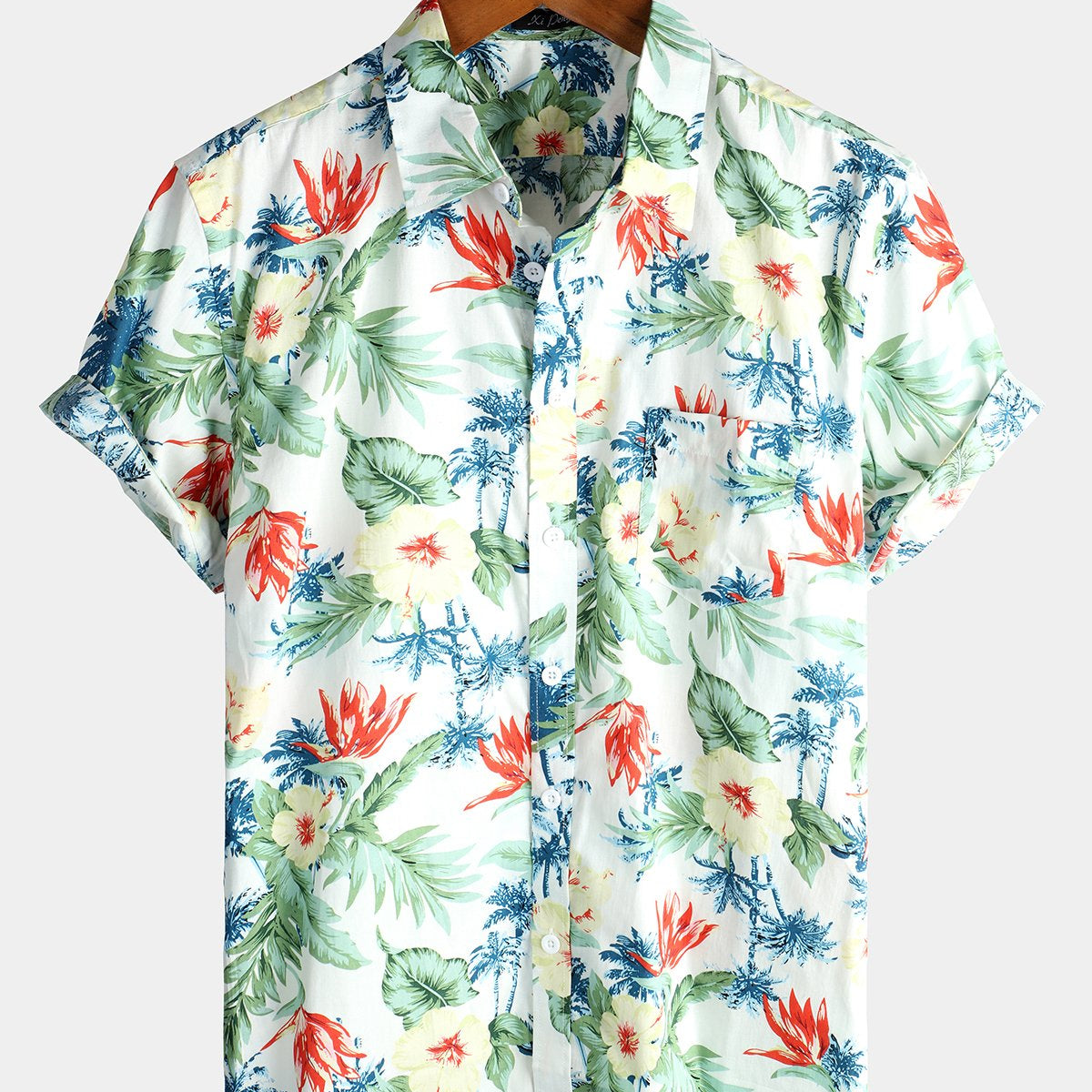 Chemise de poche hawaïenne en coton à fleurs pour hommes