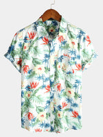 Chemise de poche hawaïenne en coton à fleurs pour hommes