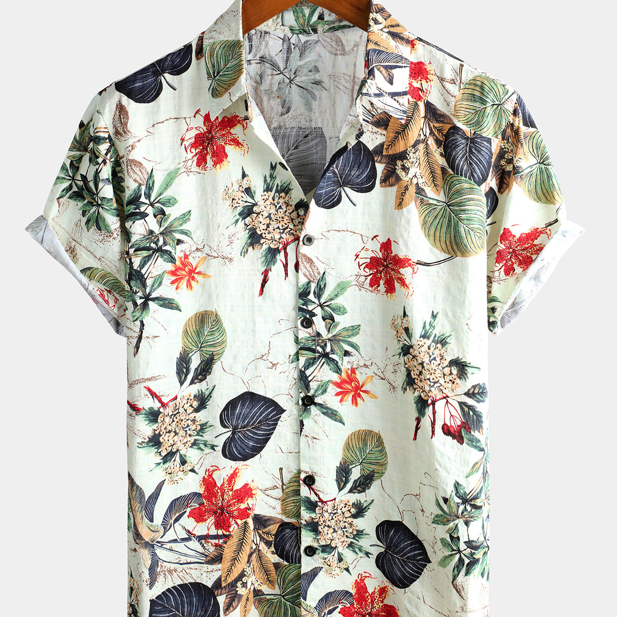 Chemise hawaïenne tropicale en coton à fleurs pour hommes