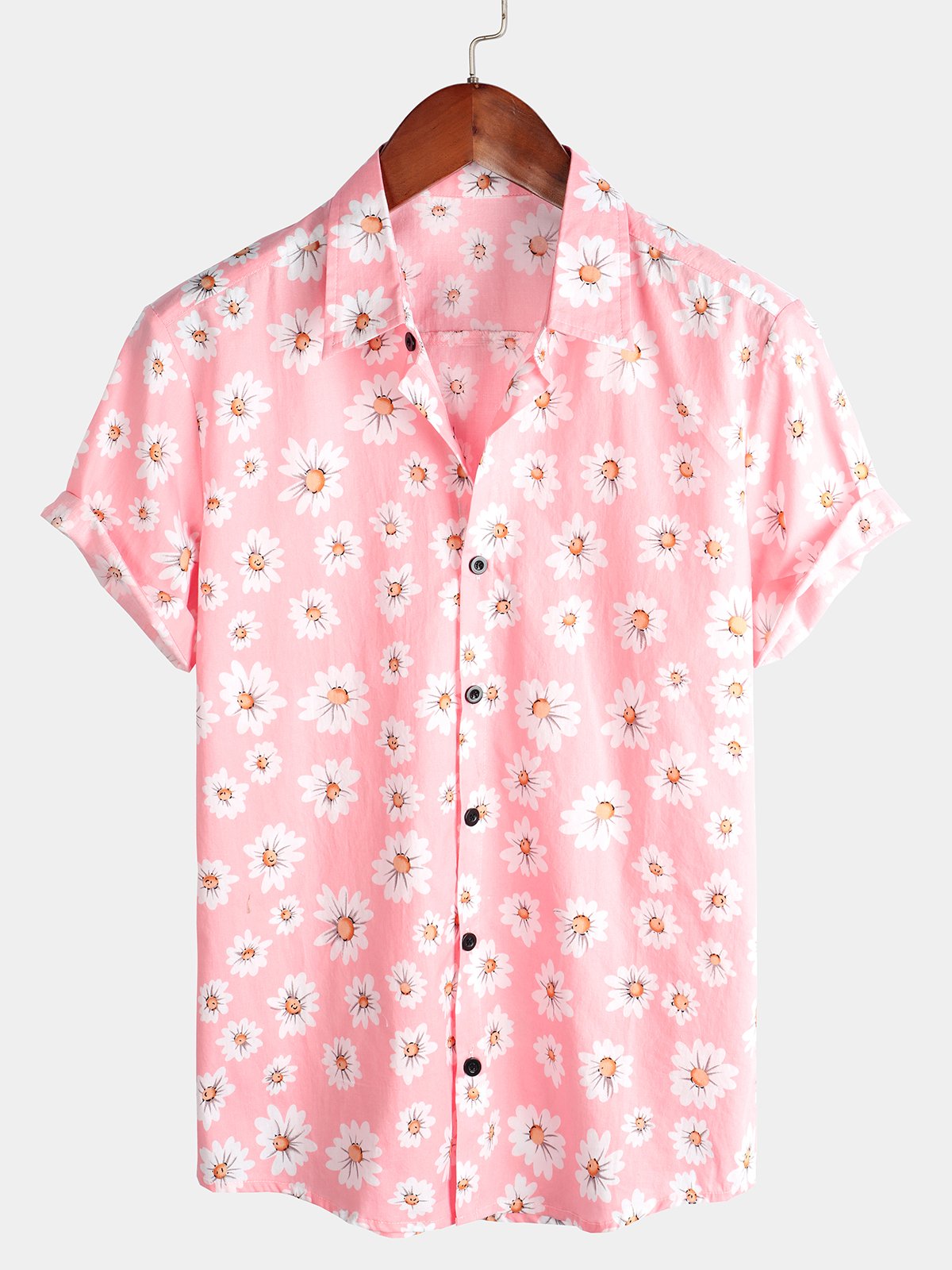 Chemise à fleurs hawaïenne à manches courtes en coton imprimé marguerite hawaïenne pour homme