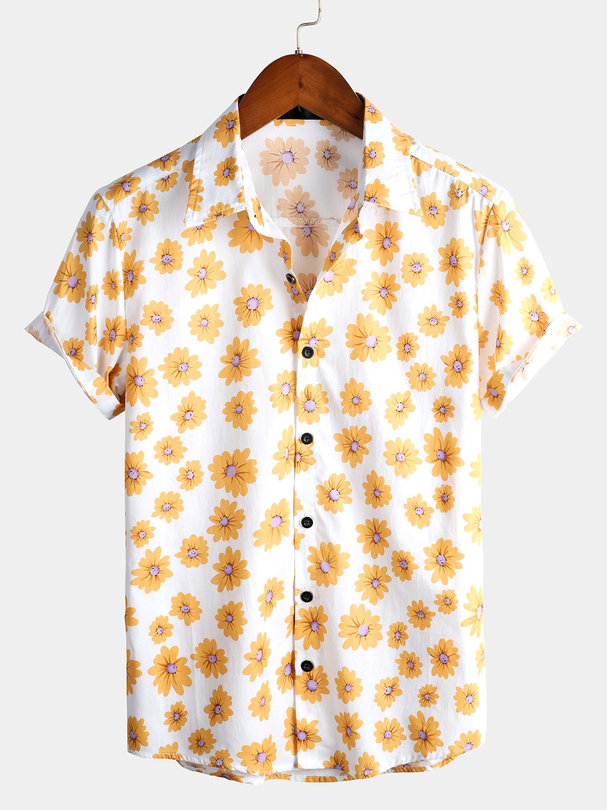 Chemise en coton à imprimé floral hawaïen tropical pour homme