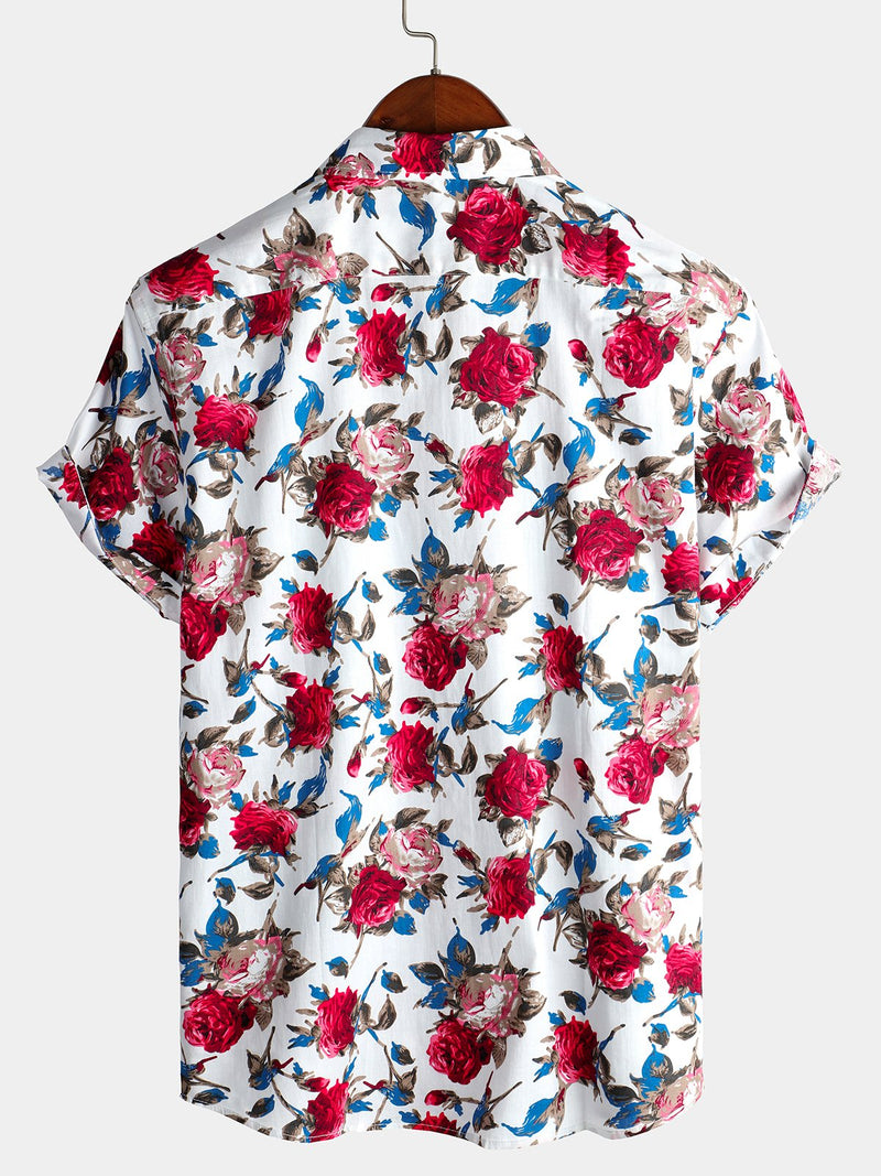 chemise d'homme en pur coton à imprimé style de vacances hawaïennes