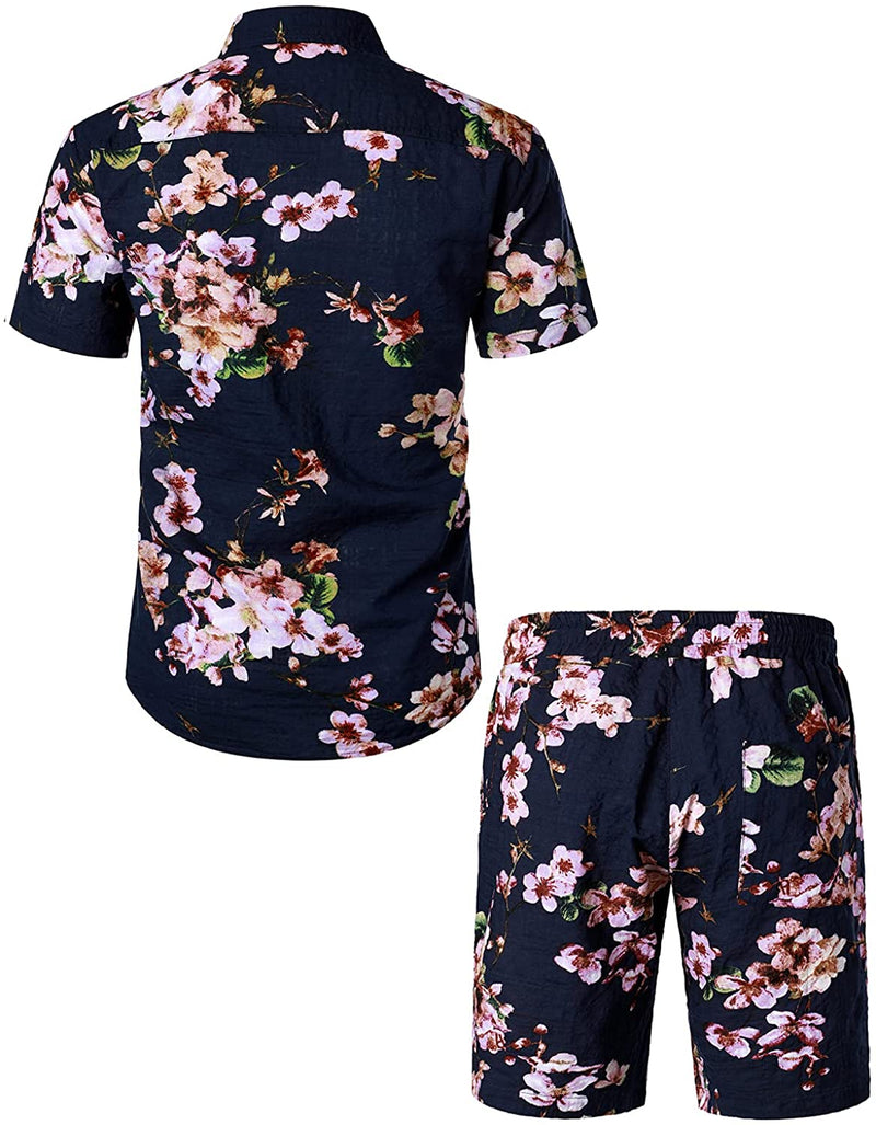 Ensemble chemise et short hawaïen à fleurs pour hommes