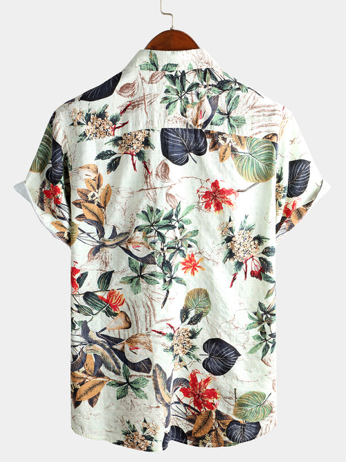 Chemise hawaïenne tropicale en coton à fleurs pour hommes