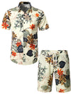 Ensemble chemise et short assortis à fleurs tropicales hawaïennes pour hommes