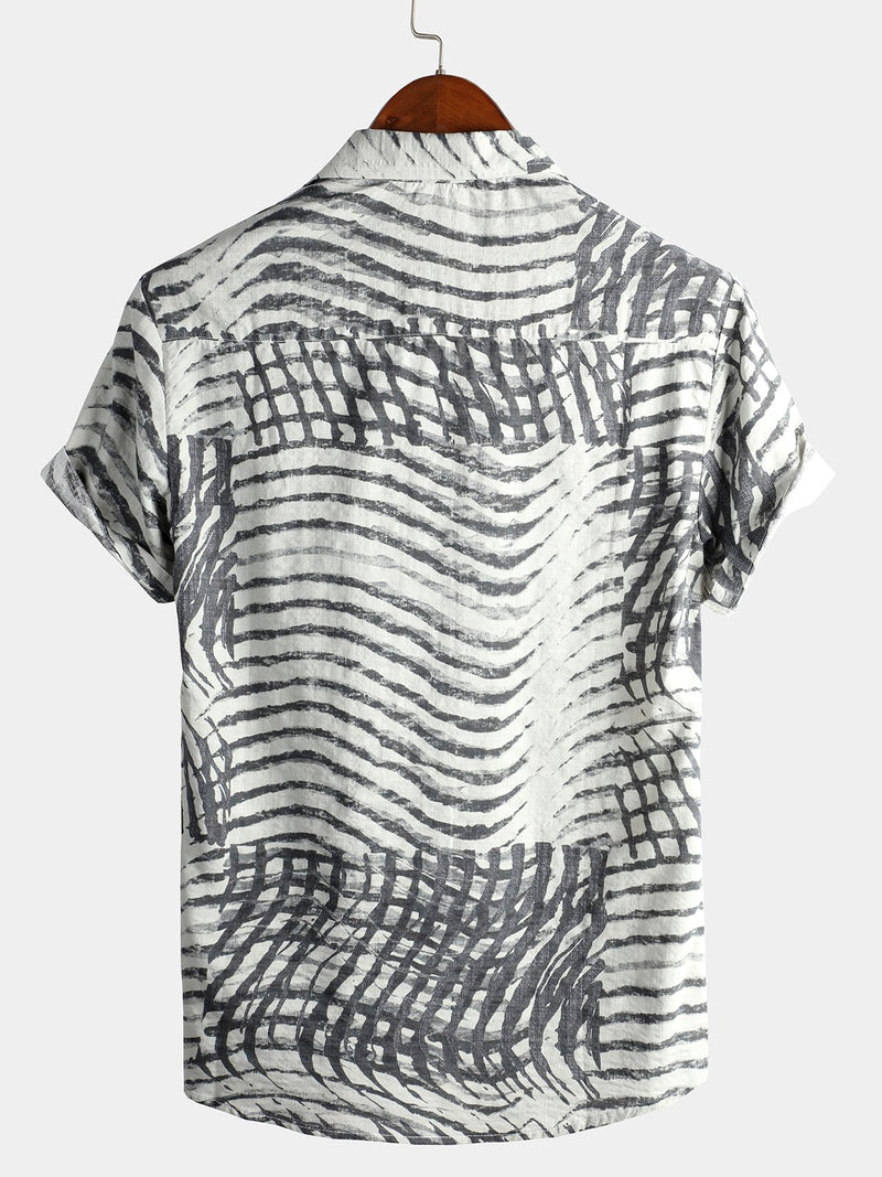 Chemise imprimée rayée à manches courtes pour hommes