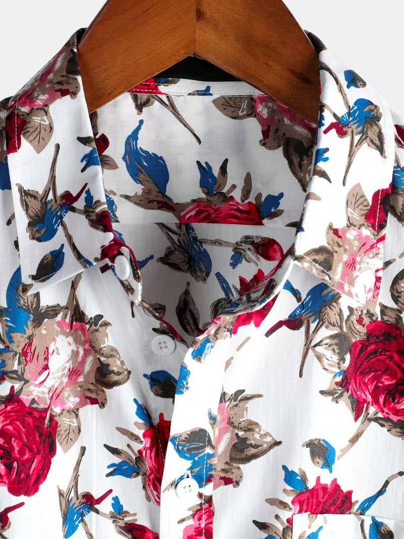 chemise d'homme en pur coton à imprimé style de vacances hawaïennes