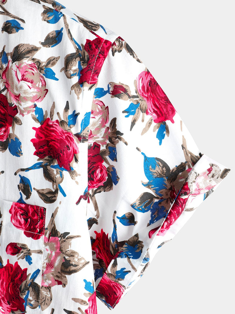 chemise d'homme en pur coton à imprimé style de vacances hawaïennes
