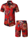Chemises et shorts hawaïens boutonnés décontractés à fleurs pour hommes
