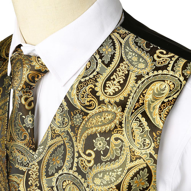 Ensemble de 3 pièces pour hommes Paisley Gilet cravate pour costume ou smoking