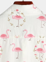 Chemise décontractée à manches courtes en coton à imprimé flamant rose pour hommes