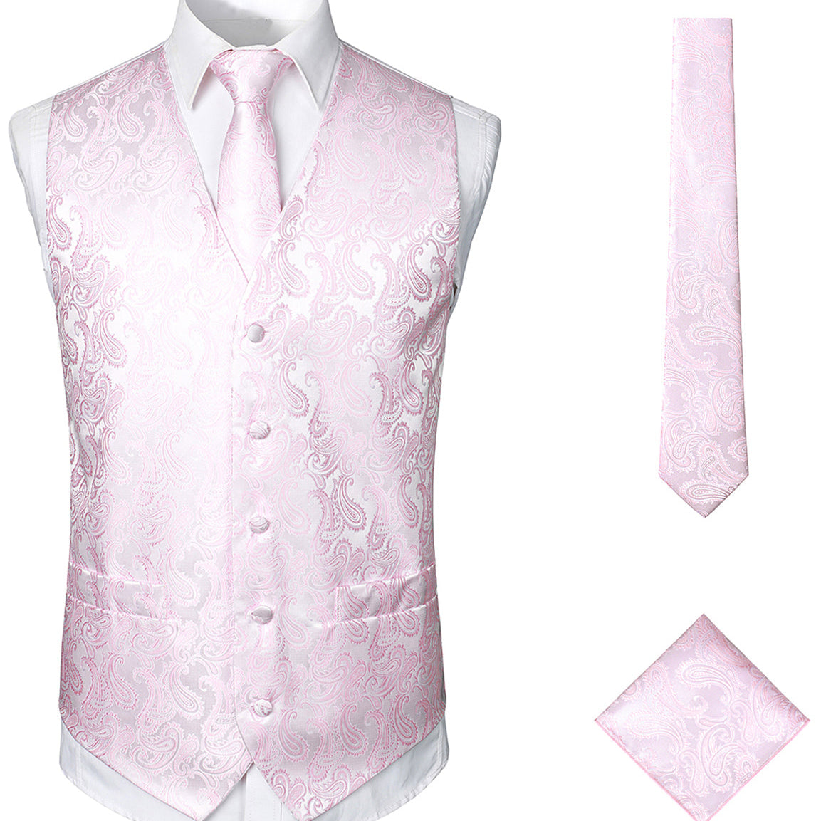 Hommes classique Jacquard Paisley gilet ensemble 3pc cravate poche carré gilet pour costume ou smoking