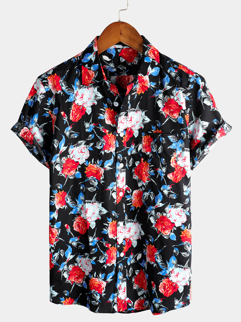 chemise d'homme en pur coton à imprimé style de vacances hawaïennes