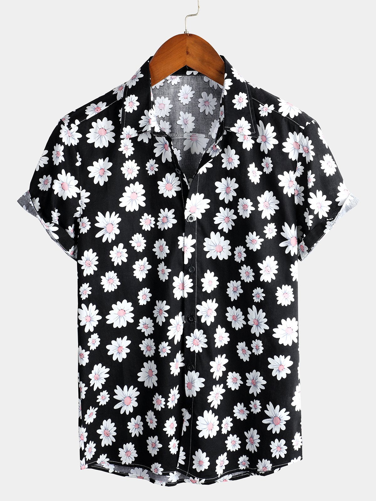 Chemise à fleurs hawaïenne à manches courtes en coton imprimé marguerite hawaïenne pour homme
