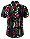 Chemise noire bohème à manches courtes d'été à imprimé floral tribal rétro pour hommes