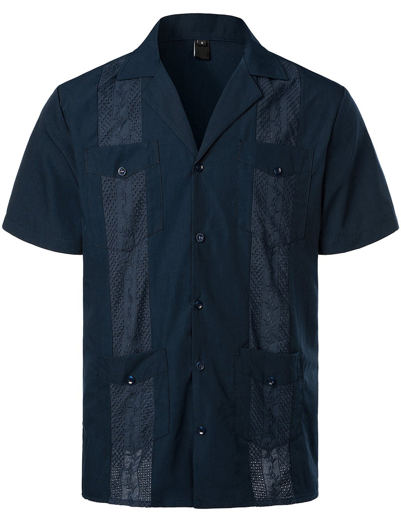 Bouton à manches courtes homme Down Cuban Guayabera Shirts Casual Suits