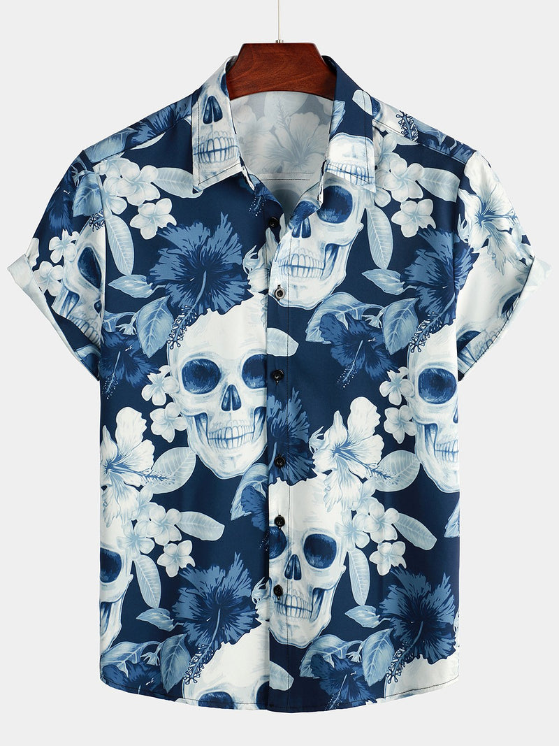 Chemise à manches courtes à imprimé crâne drôle pour hommes