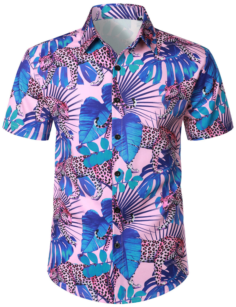 Ensemble chemise et short hawaïen léopard décontracté pour hommes