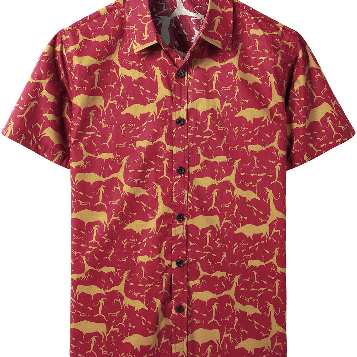 Chemise à manches courtes boutonnée en coton vintage à imprimé animal rouge pour homme