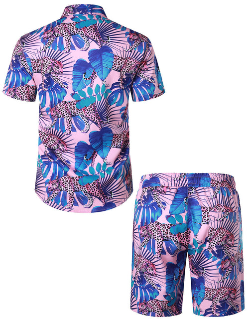 Ensemble chemise et short hawaïen léopard décontracté pour hommes