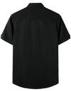 Chemise de plage noire à col cubain brodé en coton pour hommes Guayabera géométrique à manches courtes avec poche boutonnée