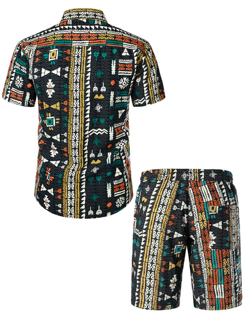Ensemble chemise et short à manches courtes Boho vintage pour hommes