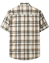 Hommes décontracté Khaki Lin Plaid Pocket Vintage Cowboy Check Manches Courtes Bouton Up Western Shirt