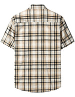 Hommes décontracté Khaki Lin Plaid Pocket Vintage Cowboy Check Manches Courtes Bouton Up Western Shirt