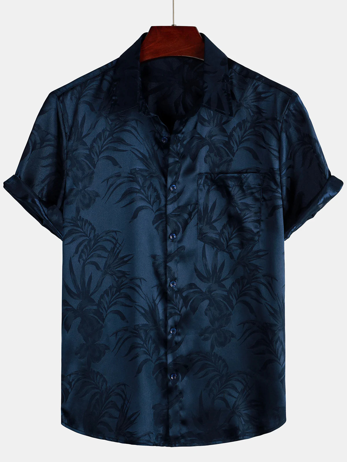 Hommes Jacquard Fleurs Bouton Up Poche Floral Été Cool À Manches Courtes Tops Plage Vacances Chemise
