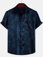 Hommes Jacquard Fleurs Bouton Up Poche Floral Été Cool À Manches Courtes Tops Plage Vacances Chemise