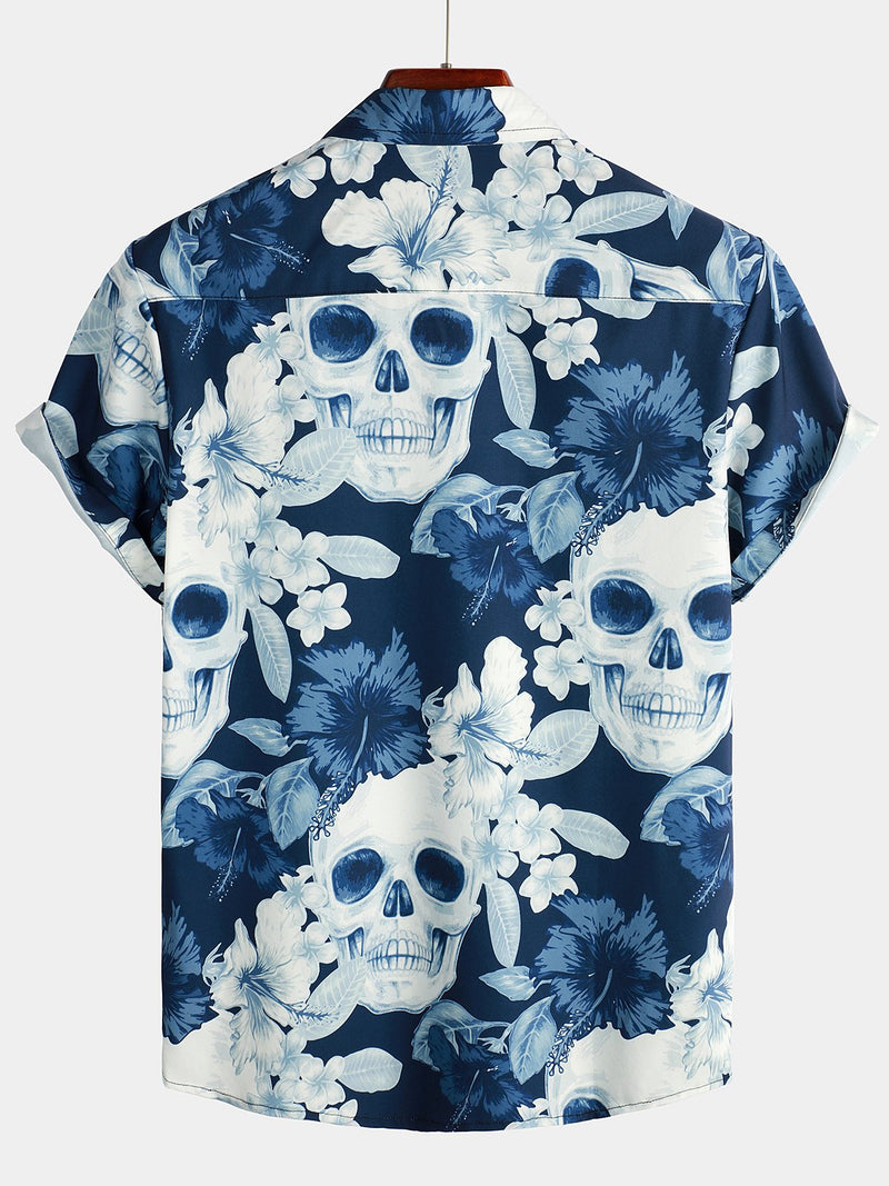 Chemise à manches courtes à imprimé crâne drôle pour hommes
