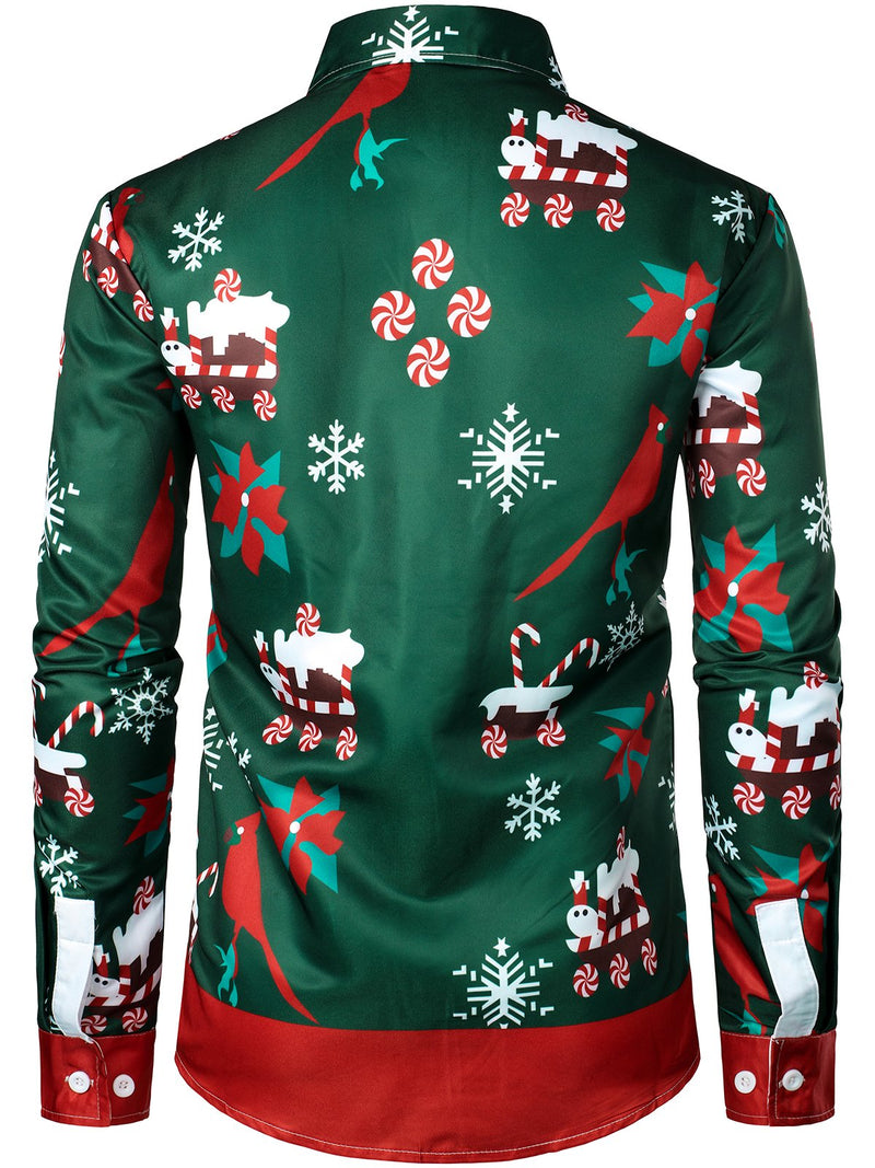 Impression de Noël pour hommes Ajustement régulier Drôle Cardigan Imprimé Tenue à thème Chemise à manches longues