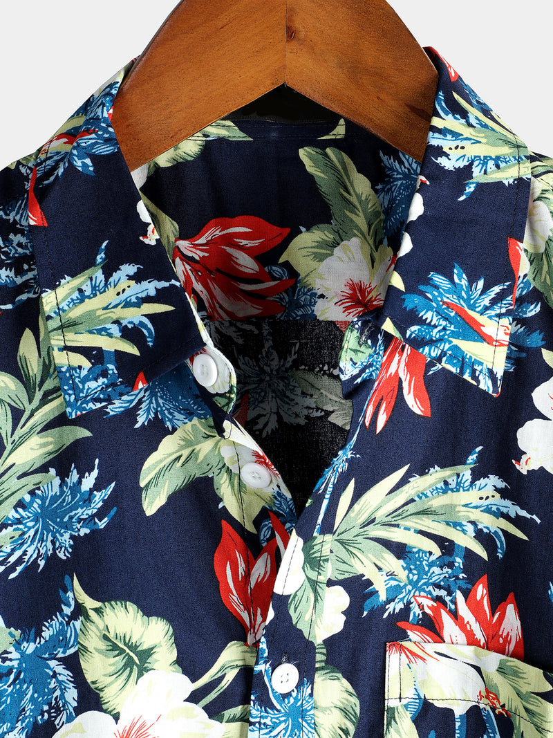 chemise d'homme en pur coton à imprimé style de vacances hawaïennes