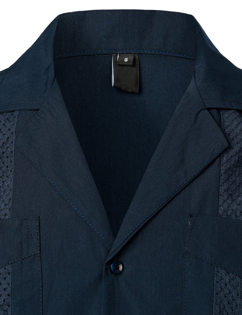 Bouton à manches courtes homme Down Cuban Guayabera Shirts Casual Suits