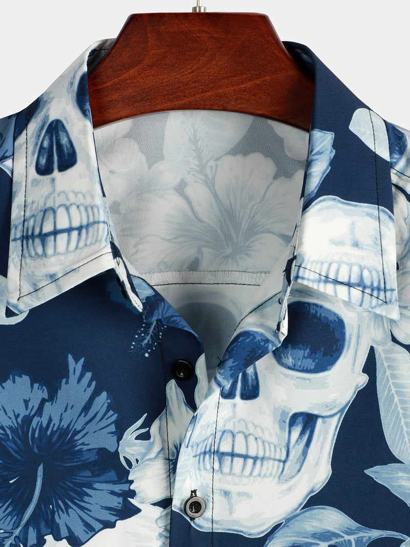 Chemise à manches courtes à imprimé crâne drôle pour hommes
