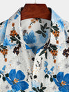 Chemise Hawaïenne Tropicale Homme Bleue En Coton Imprimé Floral