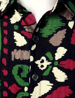 Chemise noire bohème à manches courtes d'été à imprimé floral tribal rétro pour hommes
